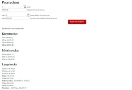 Screenshot vom Pacerechner für das Intervalltraining