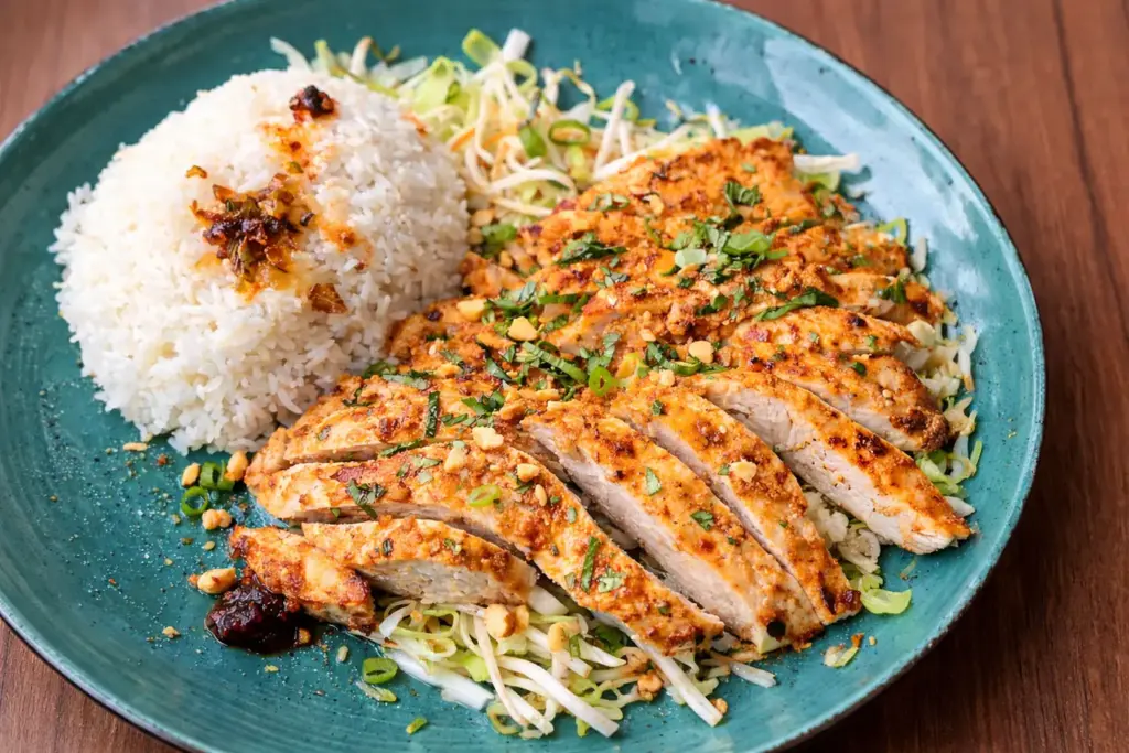 Essen nach dem Laufen: Reis mit Hähnchen und Gemüse